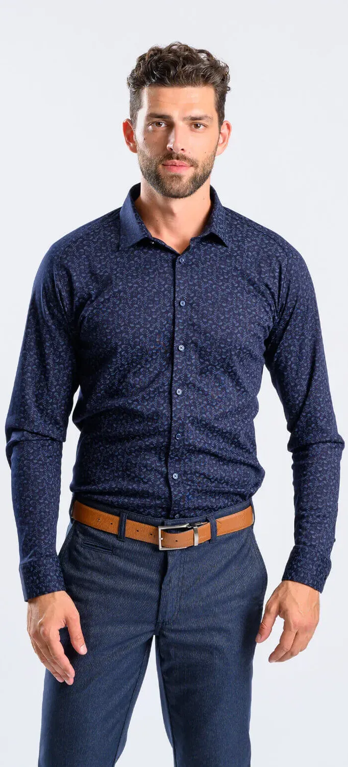 Alain Delon Stretch Extra Slim Fit camicia blu fantasia
