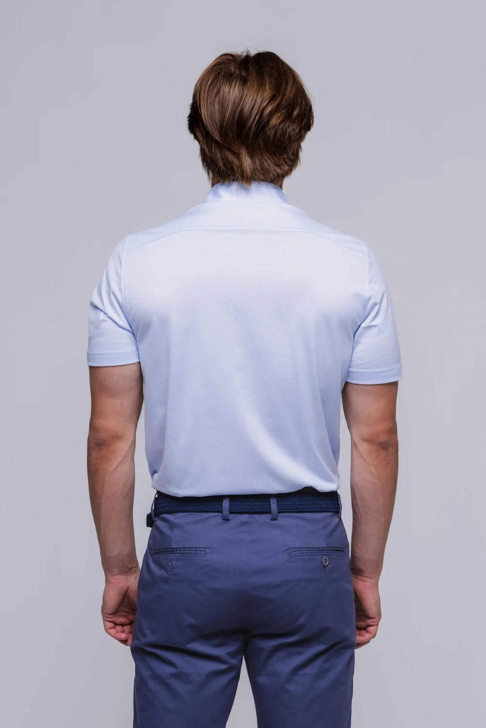 Alain Delon camicia azzurra manica corta stretch