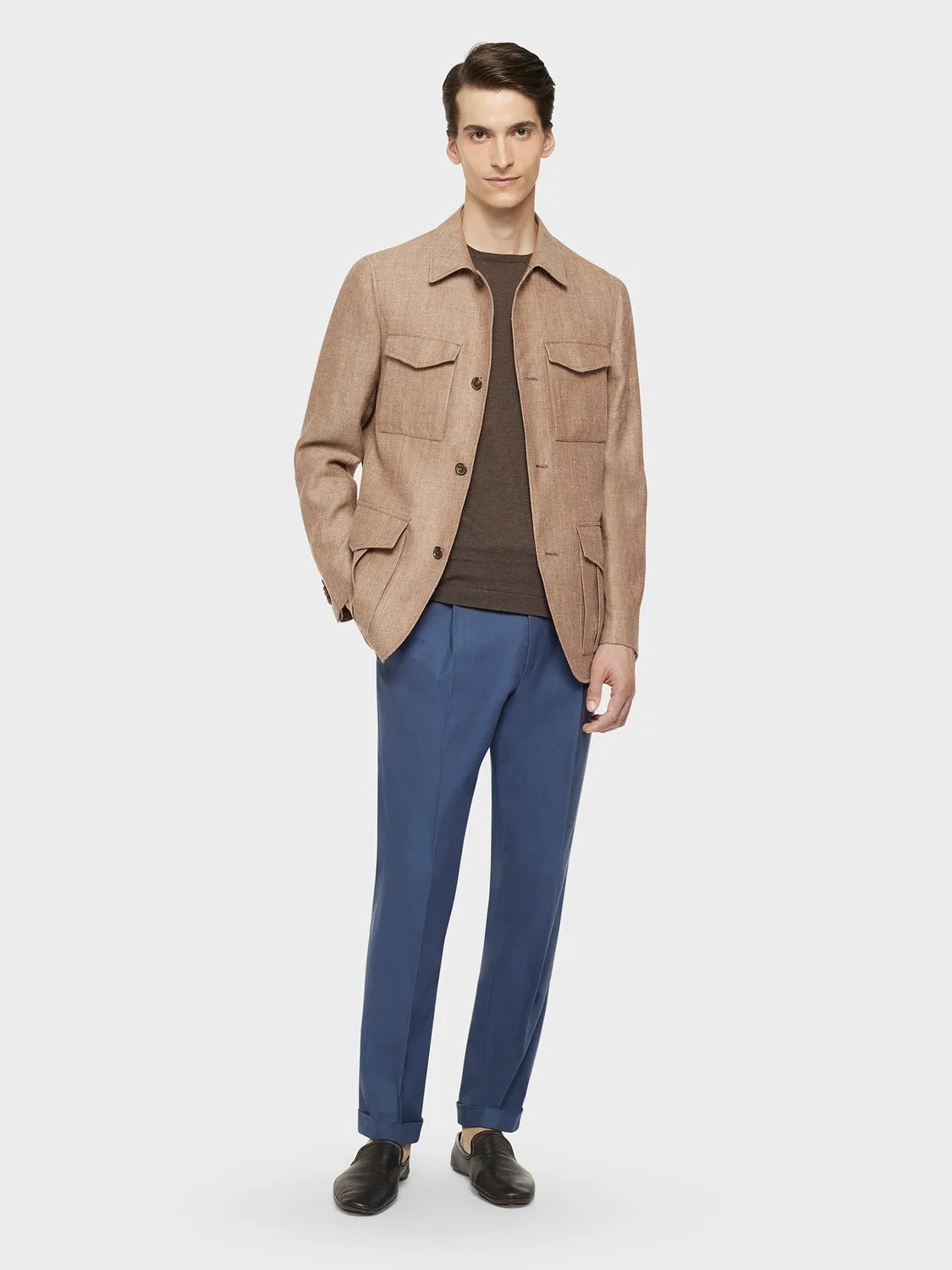 Caruso pantalone carrot-fit in cotone blu
