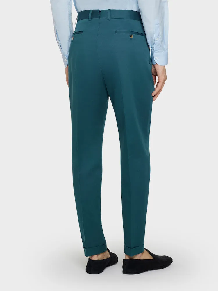Caruso pantalone carrot-fit cotone e seta verde leggero