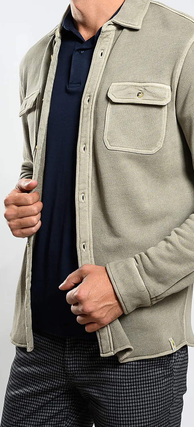 Alain Delon Camicia Oliva Cotone Pesante Slim