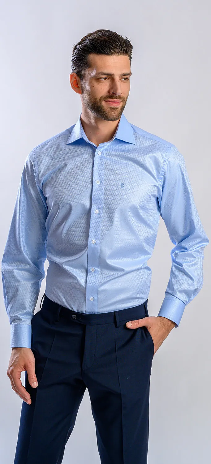 Alain Delon Slim Fit camicia azzurra micro-fantasia Getzner
