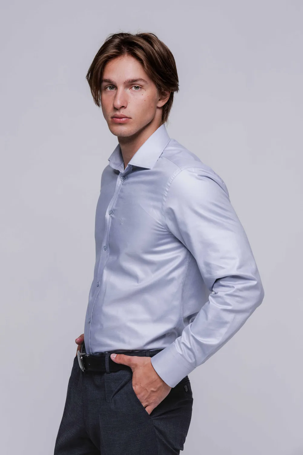Alain Delon Oxford Extra Slim Fit camicia grigia cotone