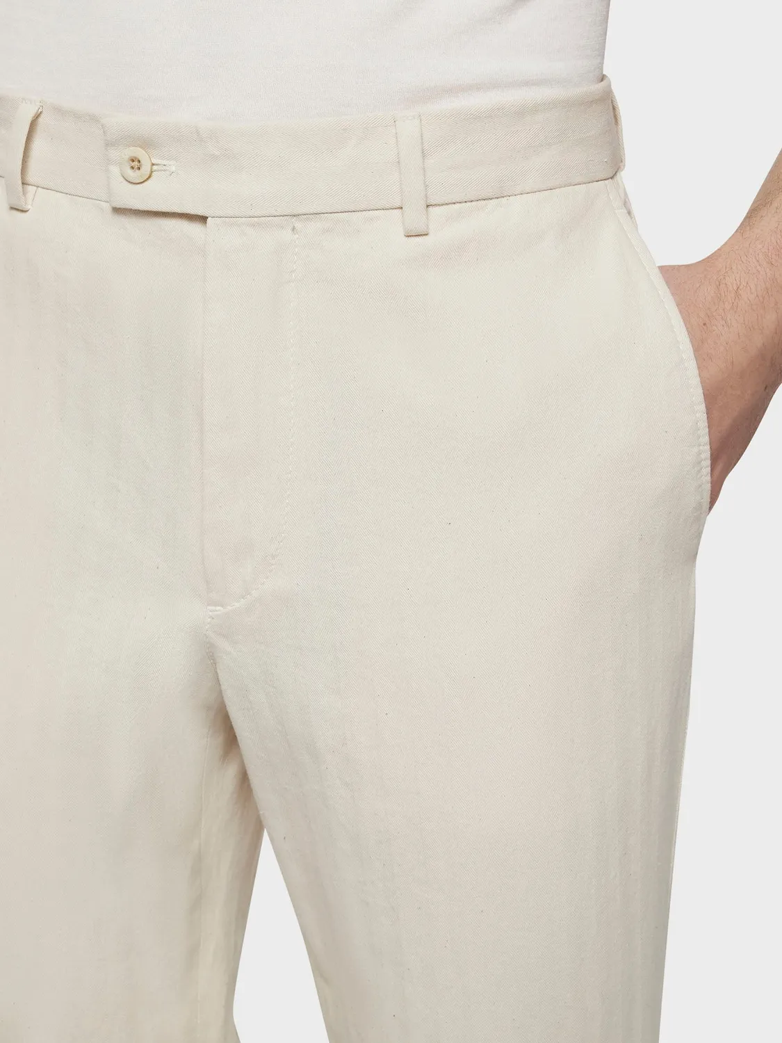Caruso pantalone cotone ecrù slim flat front