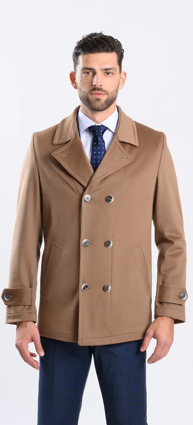 Alain Delon cappotto corto doppiopetto cammello 52 lana