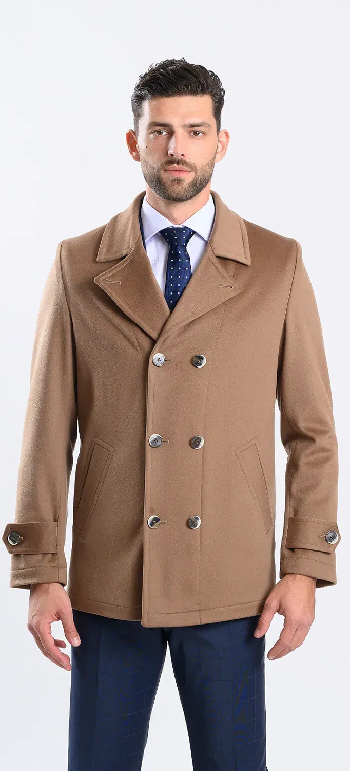 Alain Delon cappotto corto doppiopetto cammello 52 lana