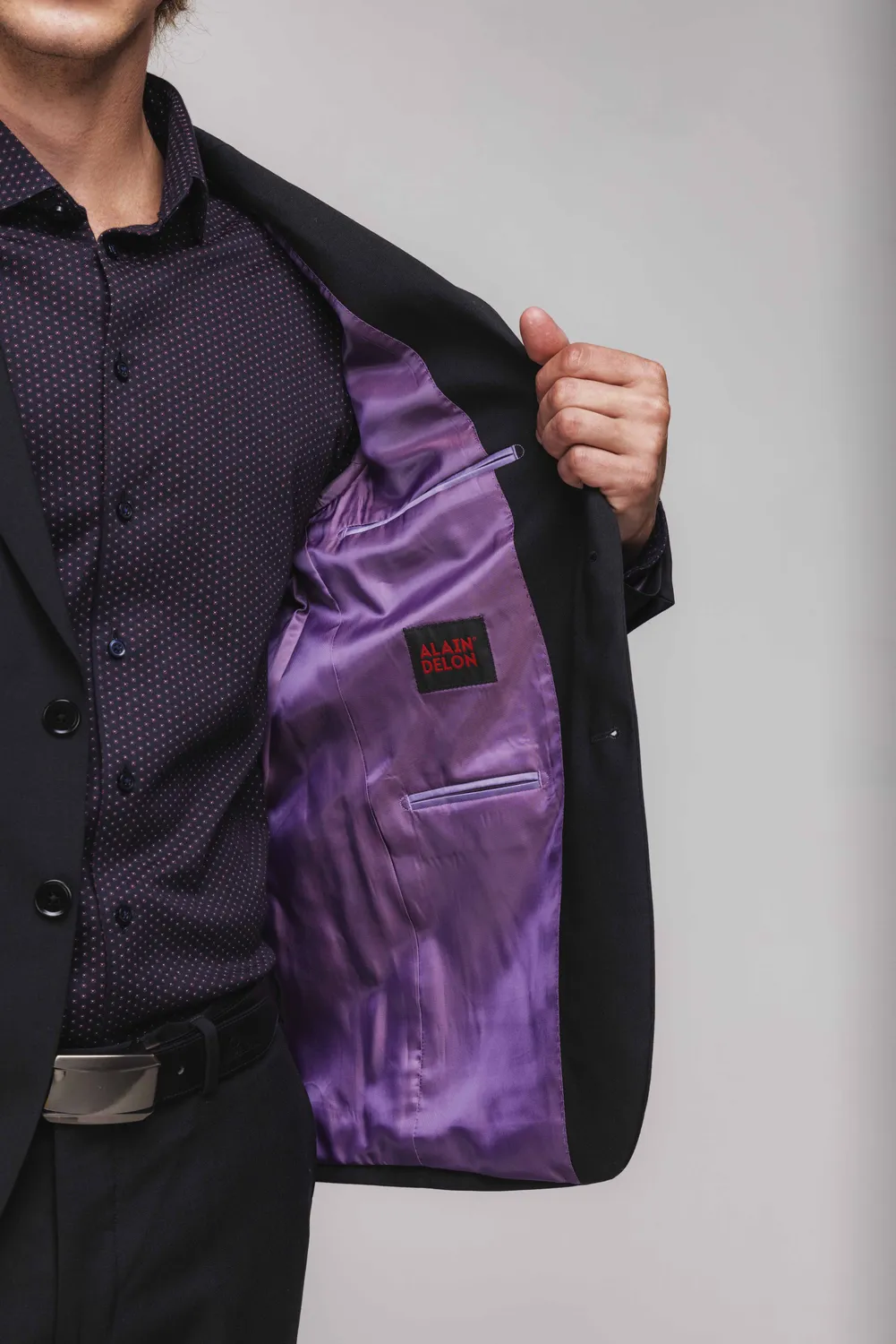 Alain Delon abito nero slim fit 2 bottoni elasticizzato
