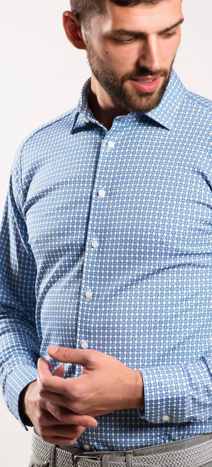 Alain Delon camicia blu extra slim jersey non stiro