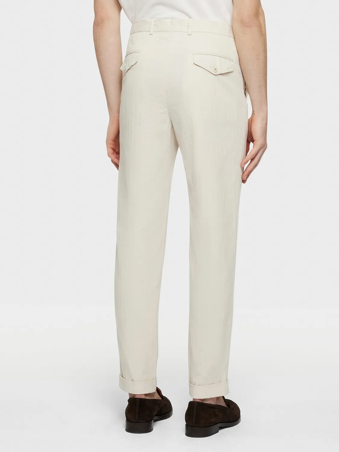 Caruso Norma pantalone slim ecru cotone tweed