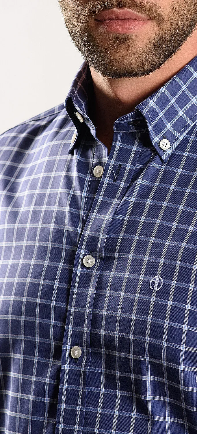 Alain Delon Extra Slim Fit camicia azzurra quadri corta