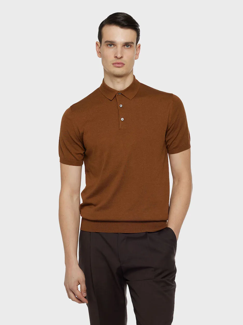 Caruso polo seta cotone marrone maniche corte