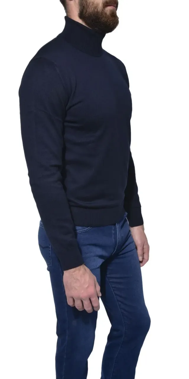 Alain Delon dolcevita blu slim fit zip manica