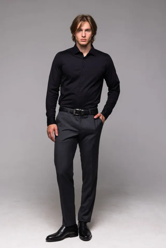 Alain Delon camicia extra slim nera jersey stretch
