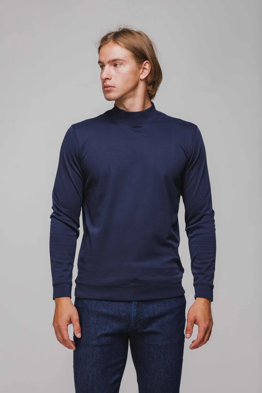 Alain Delon lupetto blu slim fit cotone mezze taglie