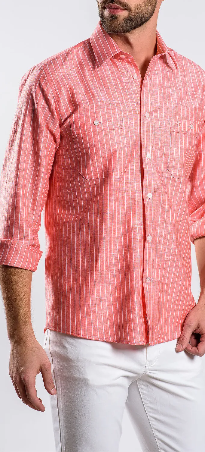 Alain Delon Camicia Rossa Lino Slim Fit Riga 41