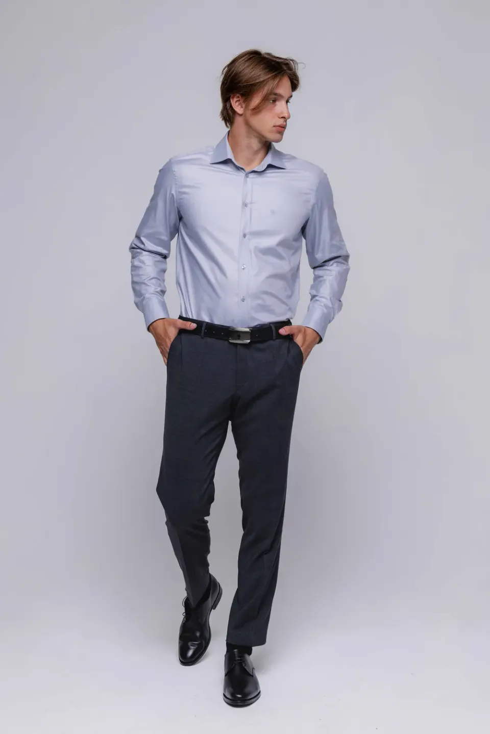 Alain Delon Oxford Extra Slim Fit camicia grigia cotone