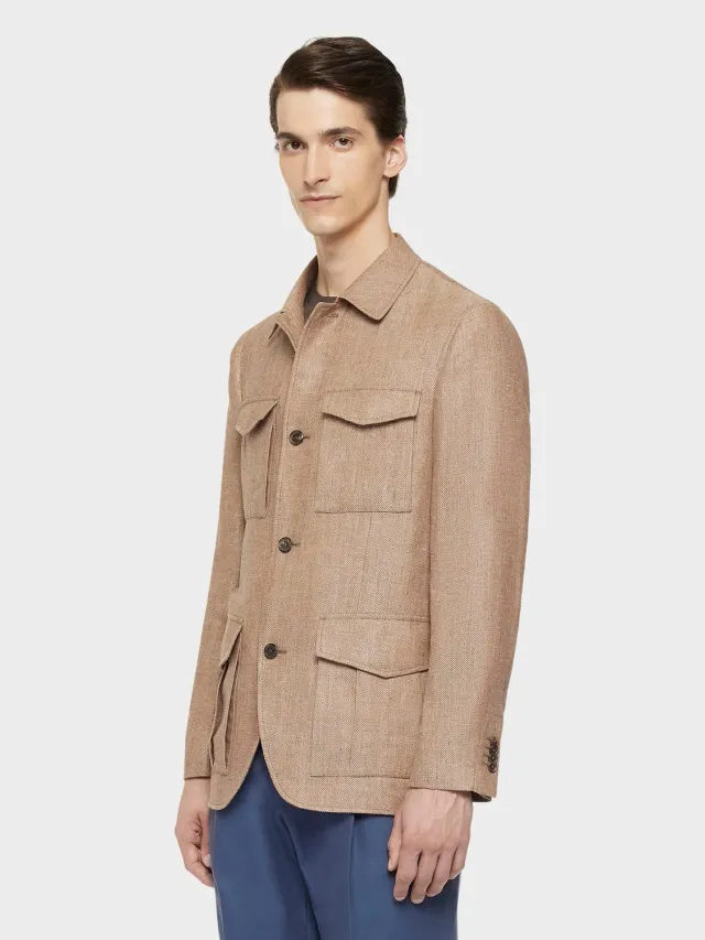 Caruso giacca sahariana beige lino e lana