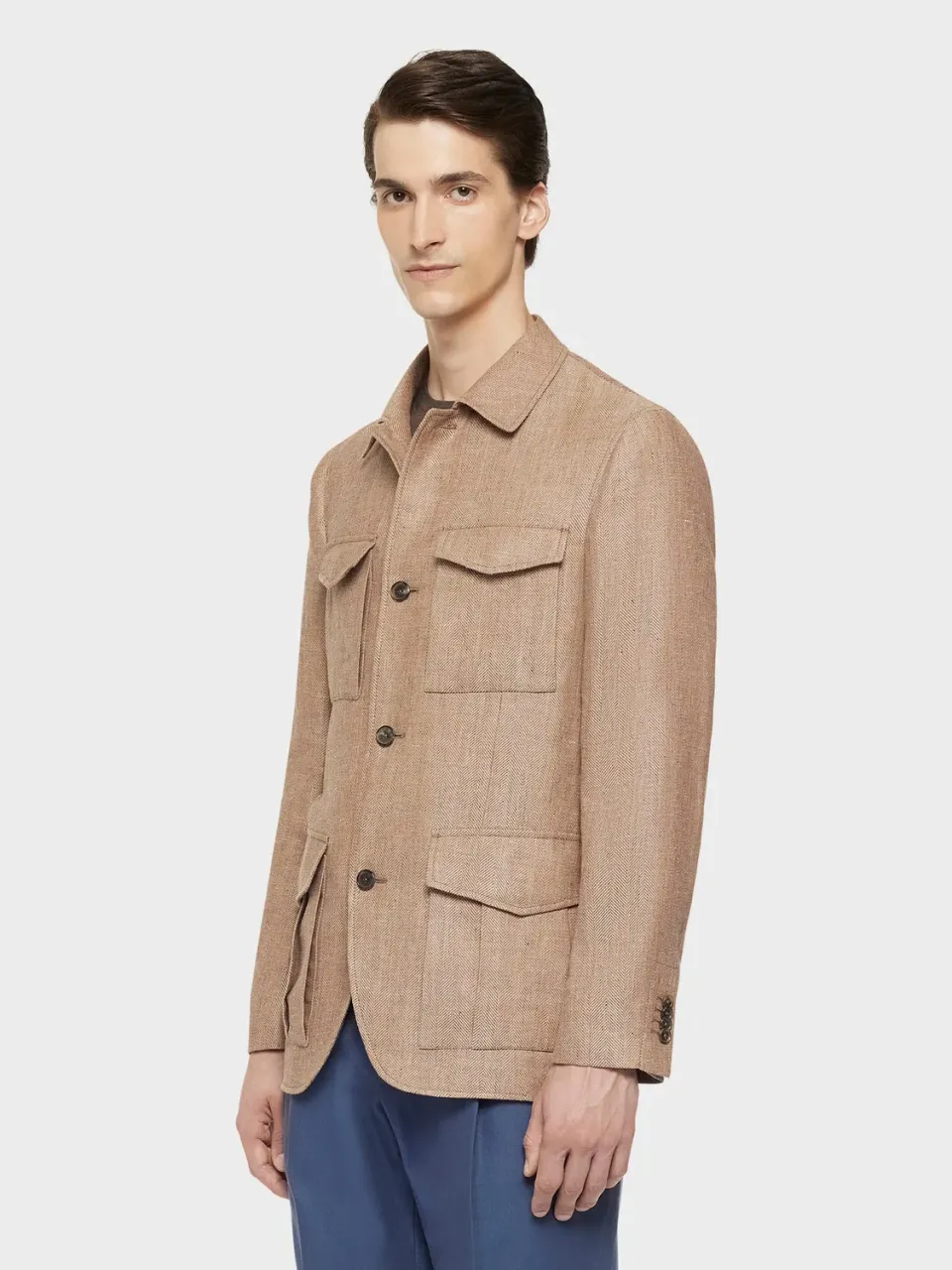 Caruso giacca sahariana beige lino e lana