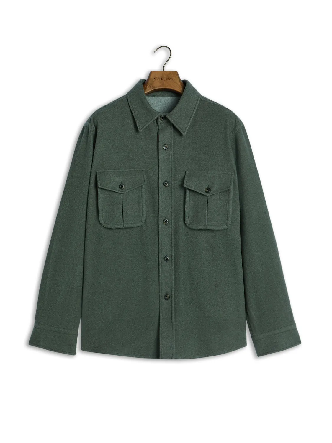 Caruso overshirt lana 180s verde riga tono su tono