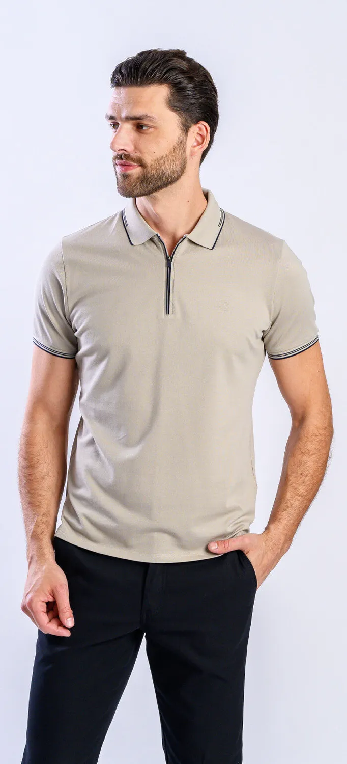 Alain Delon polo beige con zip slim fit