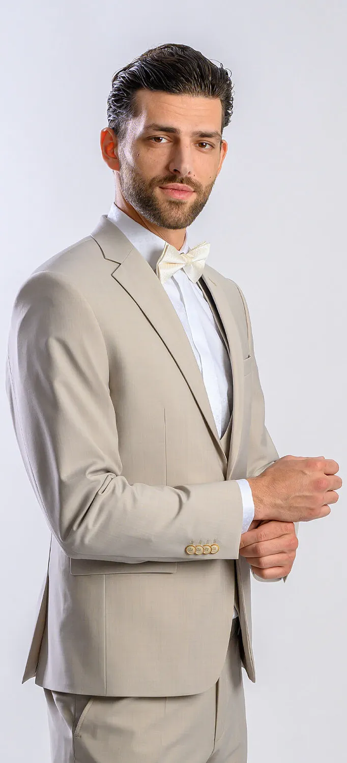 Alain Delon Wedding abito beige slim fit con gilet