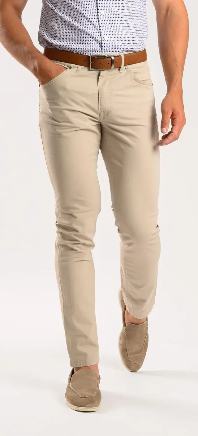 Alain Delon Beige pantalone casual slim fit in cotone