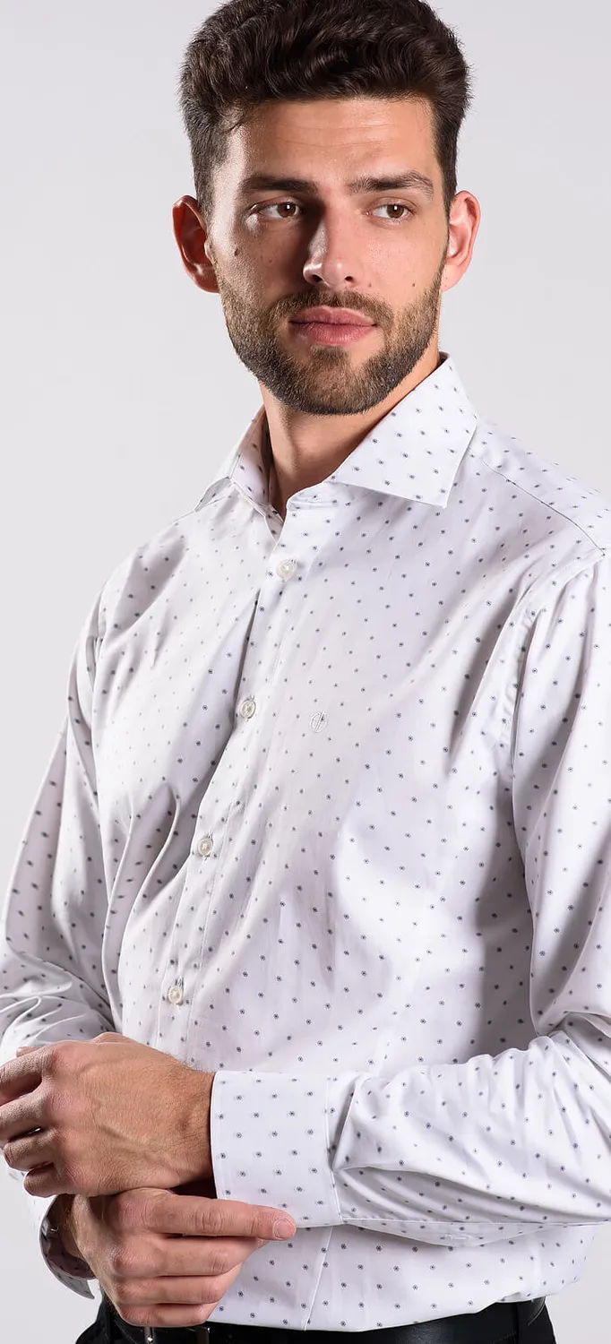 Alain Delon camicia bianca pois neri slim fit cotone