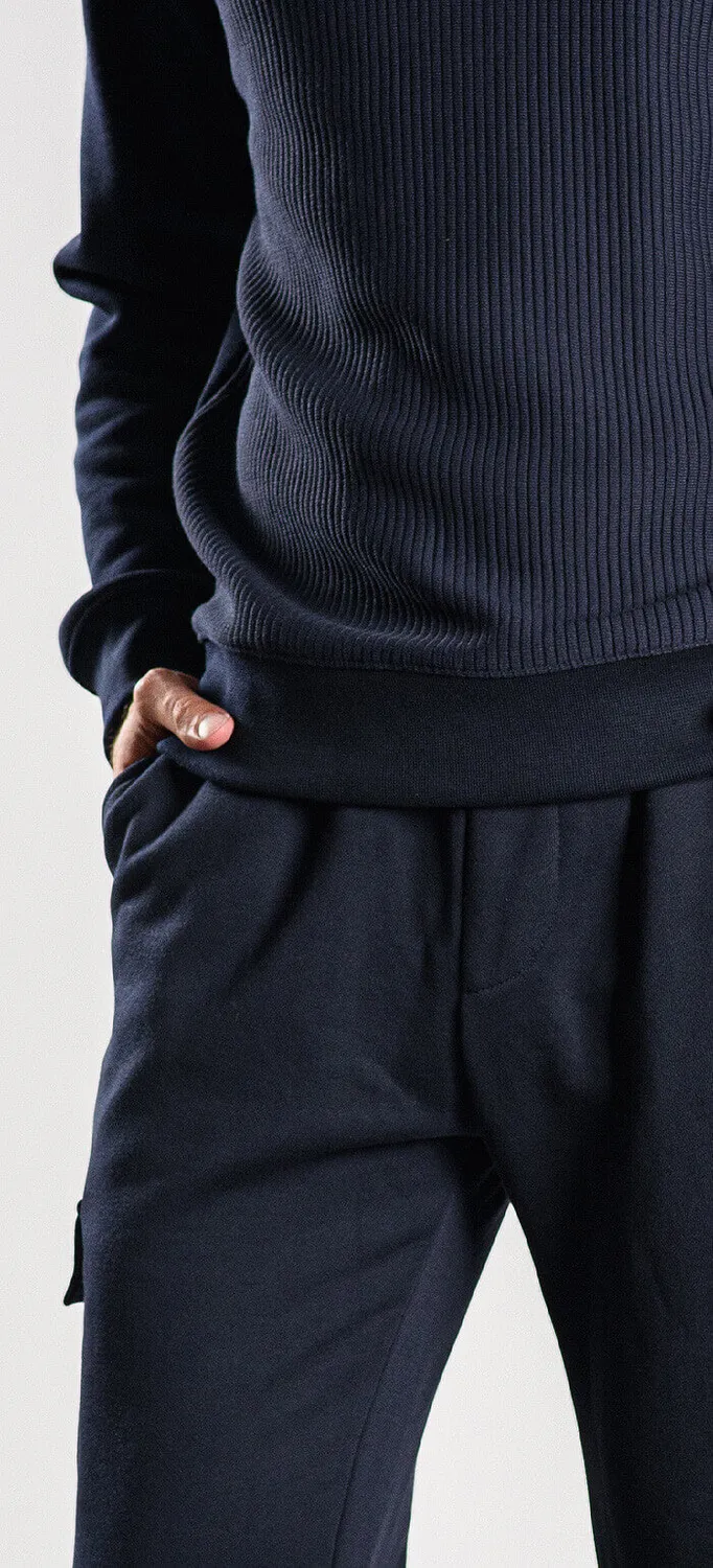 Alain Delon Pantaloni Tuta Blu Scuro Tasche Slim