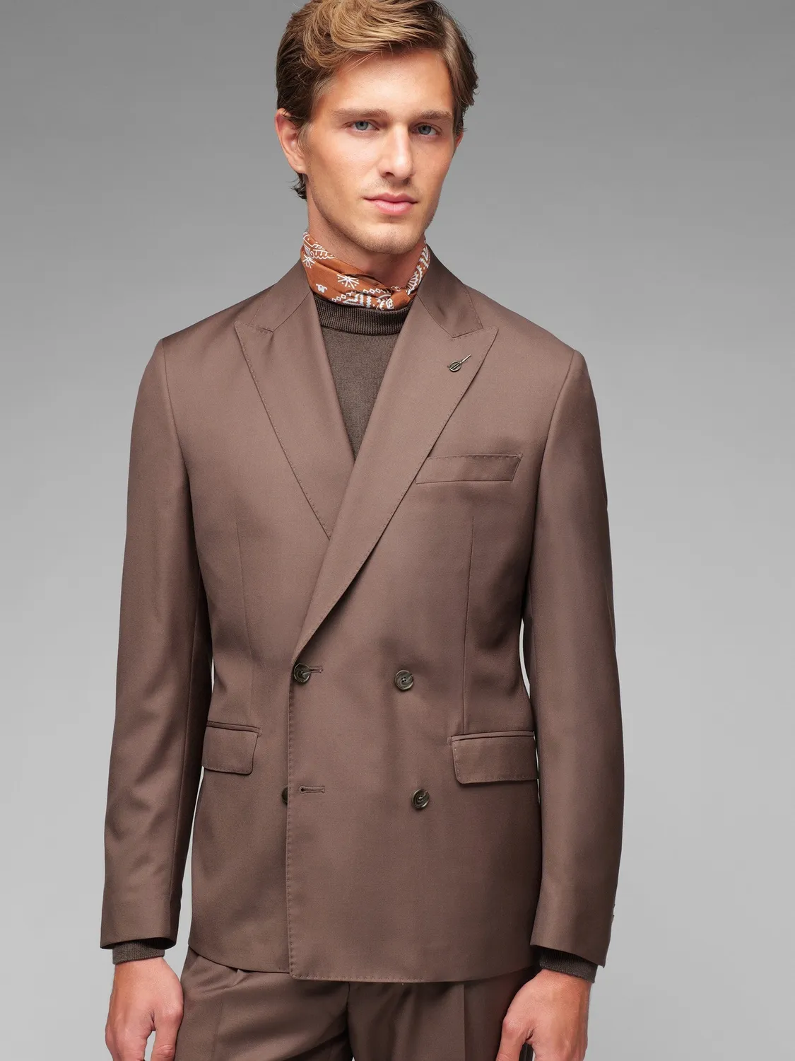 Paoloni Abito doppiopetto twill lana super 110's marrone