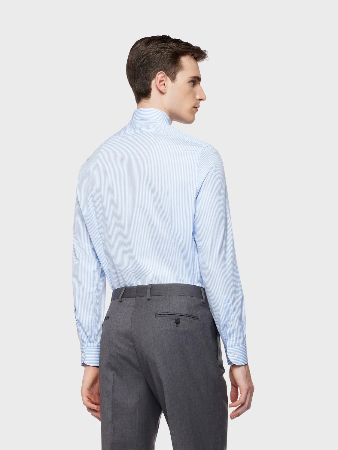 Caruso Camicia Slim Popeline Cotone Azzurro Rigato