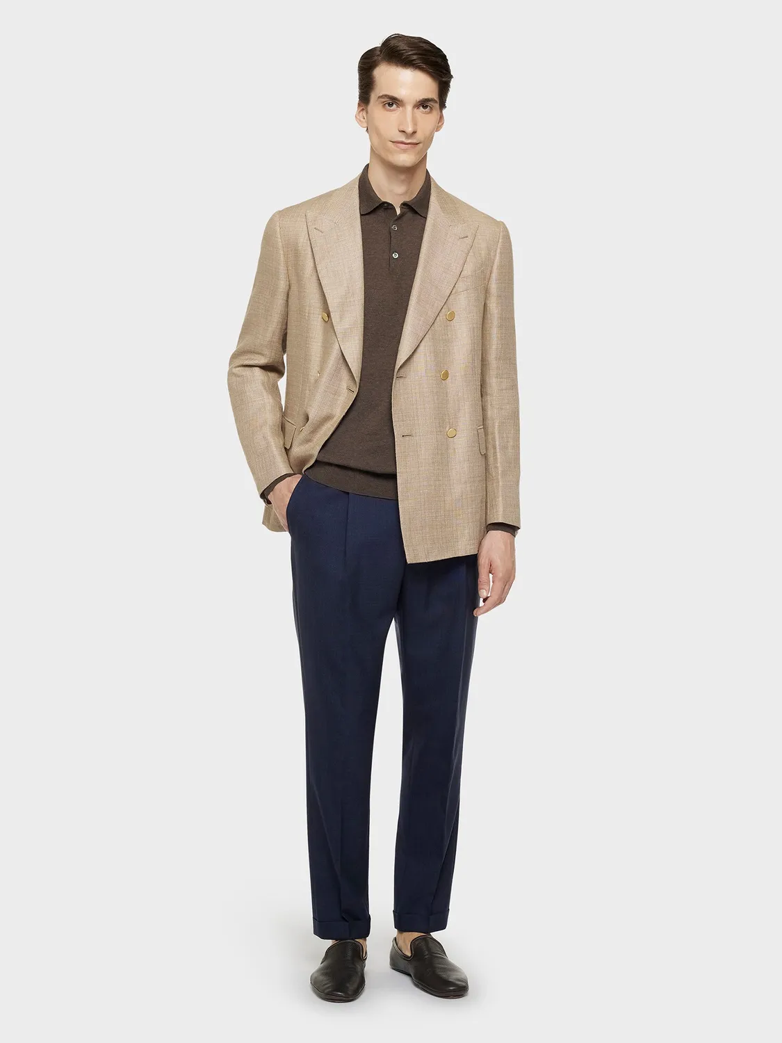 Caruso pantalone in lana blu una pince