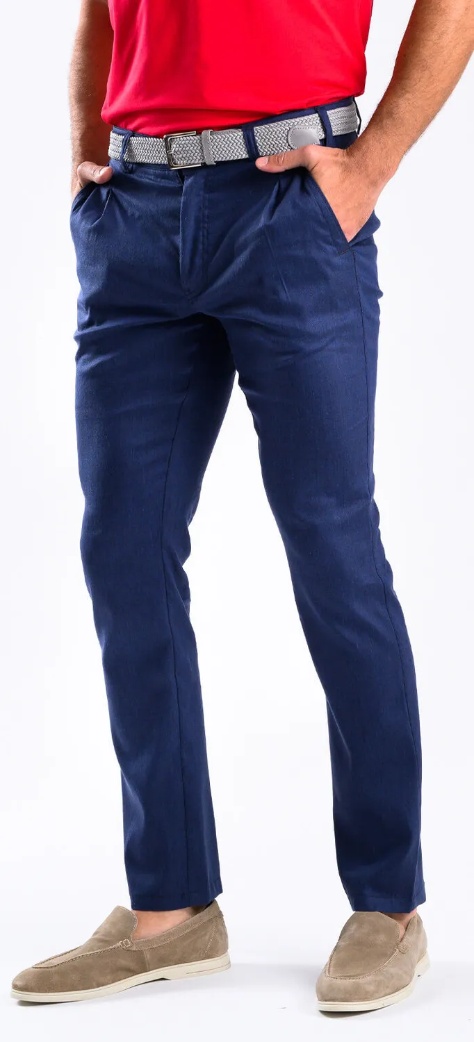 Alain Delon Pantaloni Lino Blu Navy Slim