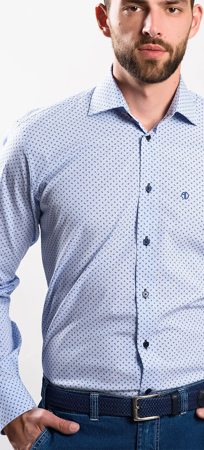 Alain Delon camicia uomo slim fit blu fantasia 41