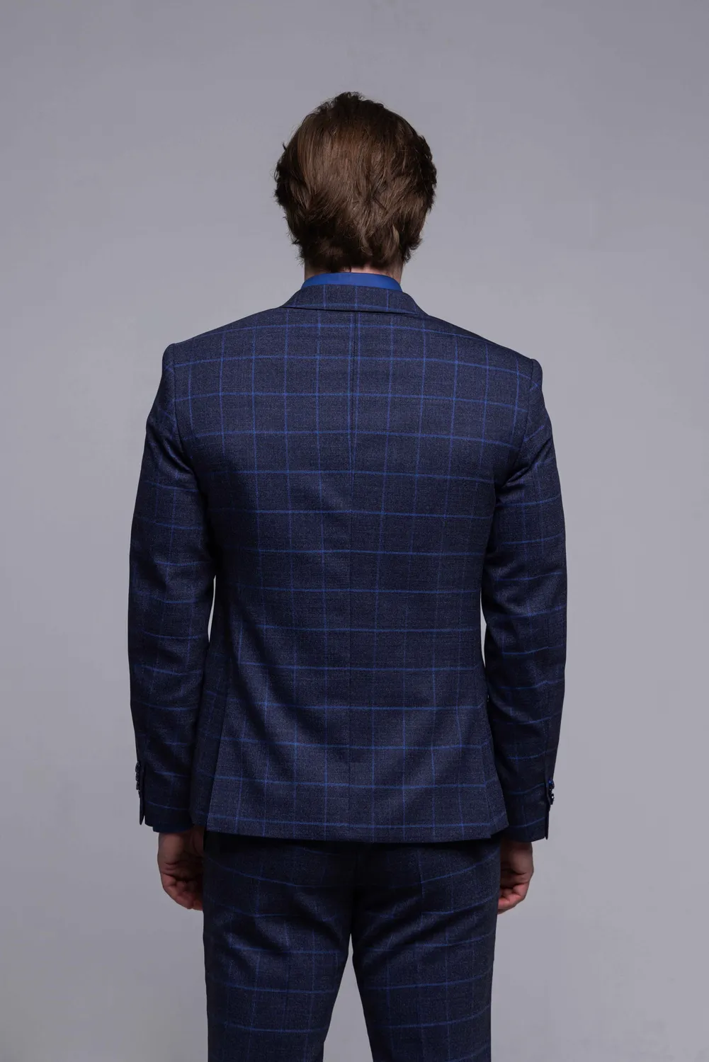 Alain Delon abito slim blu quadri azzurri stretch