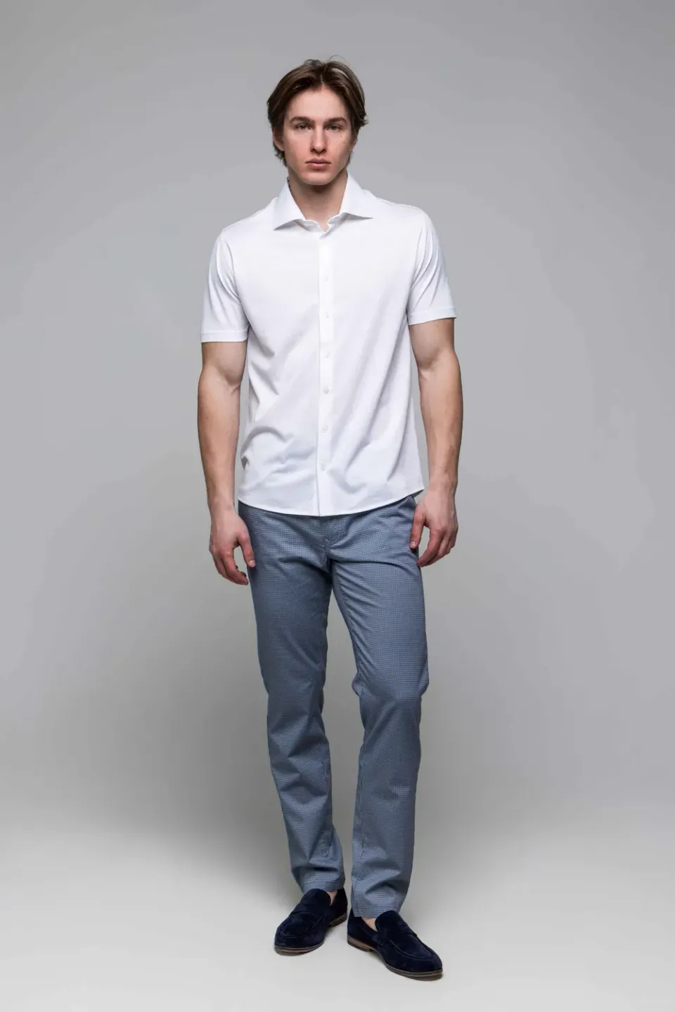 Alain Delon camicia extra slim manica corta bianca cotone