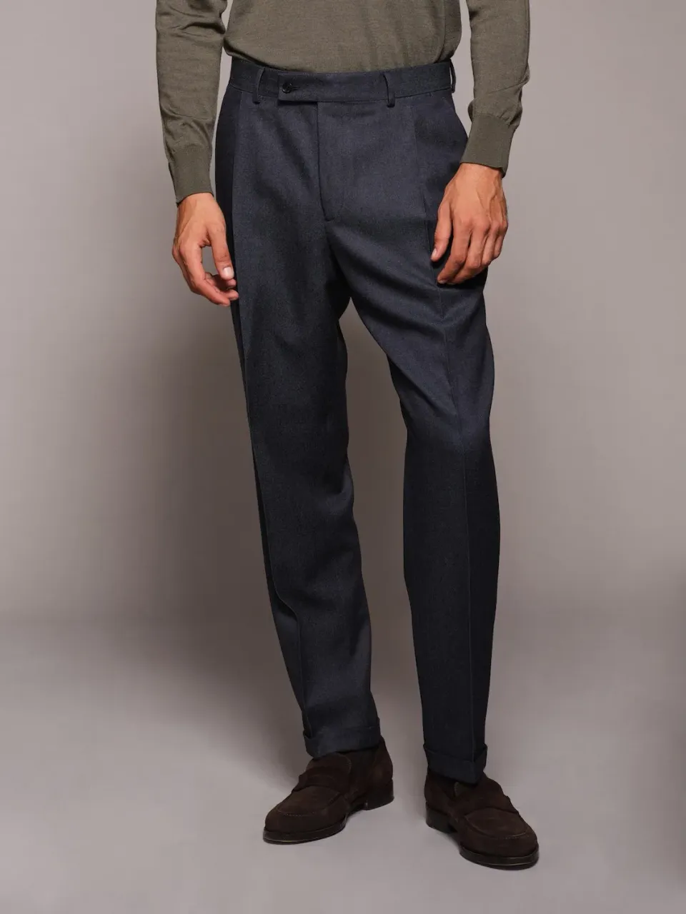 Caruso Norma pantalone comfort lana denim blu