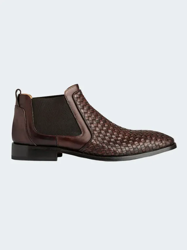 Sand Menswear MW F823 stivale chelsea marrone pelle intrecciata