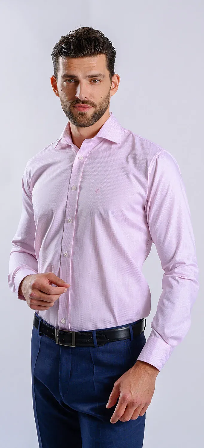 Alain Delon camicia slim fit rosa micro-motivo cotone Getzner
