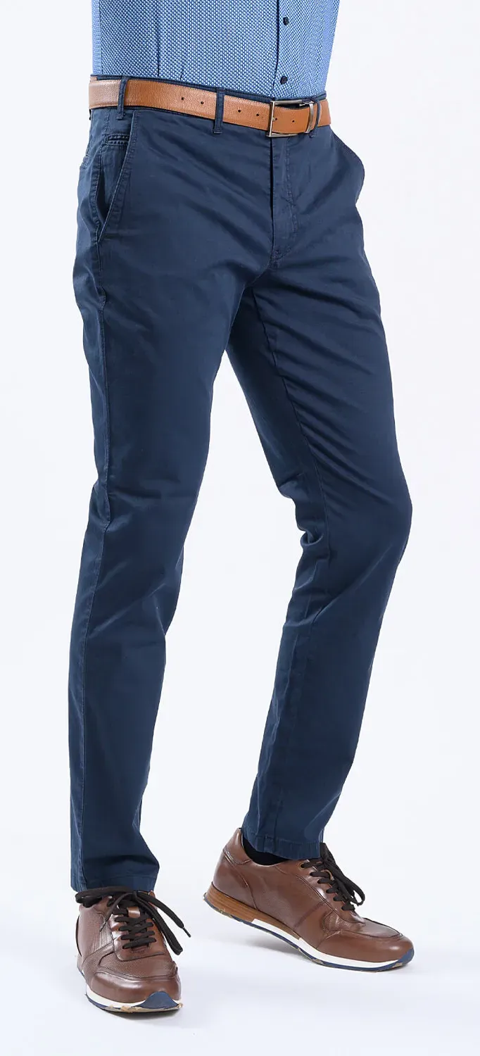 Alain Delon Pantalone Chino Blu Slim Fit Cotone