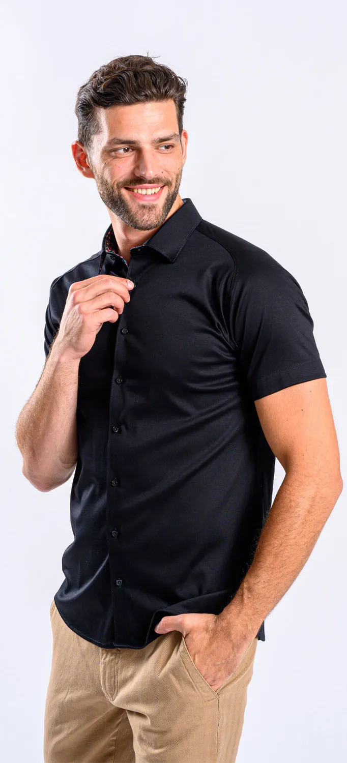 Alain Delon Nera camicia manica corta stretch jersey