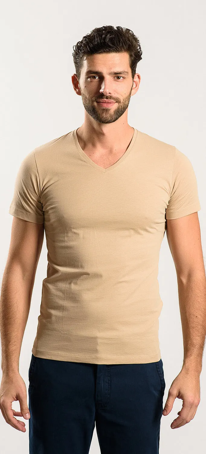 Alain Delon t-shirt scollo V color carne elasticizzata