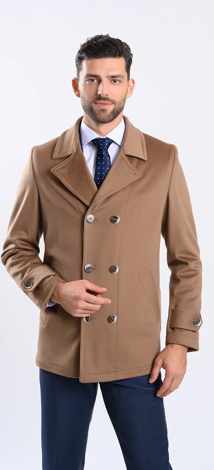 Alain Delon cappotto corto doppiopetto cammello 52 lana