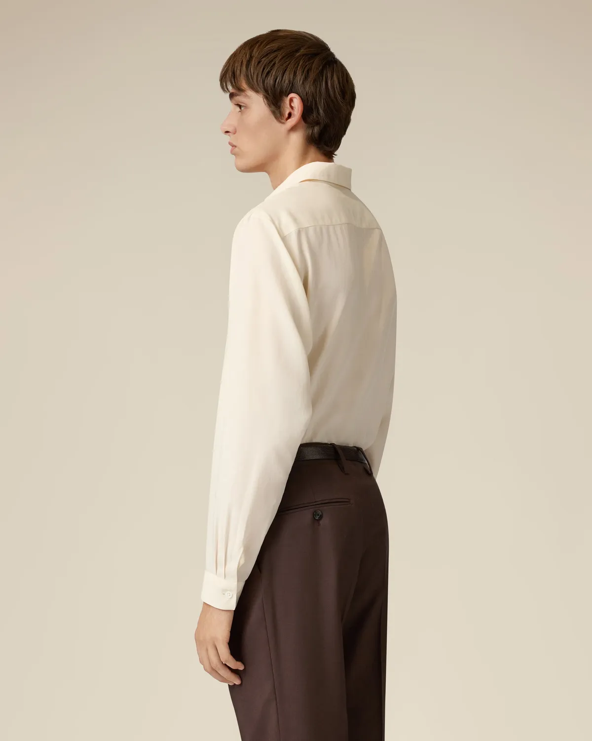 Lardini camicia panna lyocell lino collo italiano