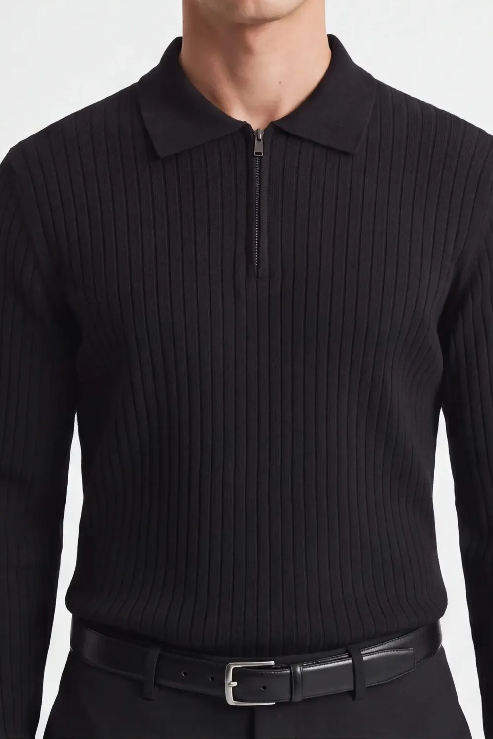 Sonny Bono maglia polo mezza zip nera costina