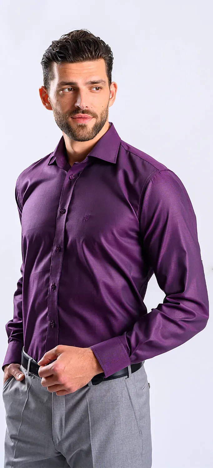Alain Delon Classic Fit camicia melanzana cotone