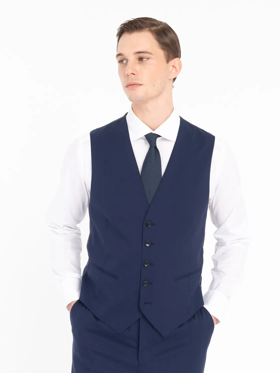 Paoloni Abito con Gilet Fresco Lana Stretch Blu slim