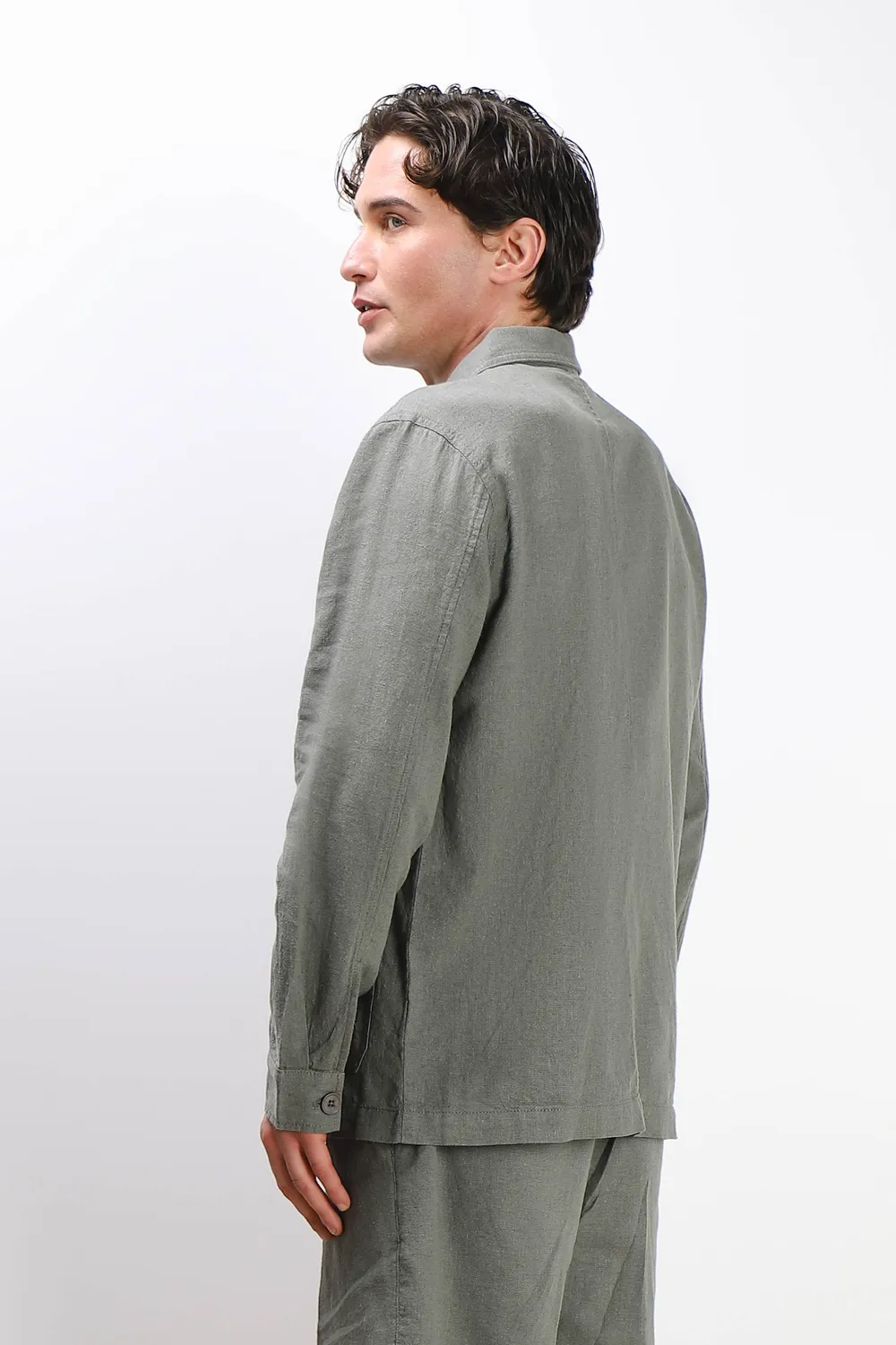 Sonny Bono Overshirt Misto Lino Verde Militare Uomo