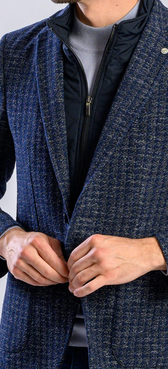 Alain Delon giacca blu-grigia slim con inserto