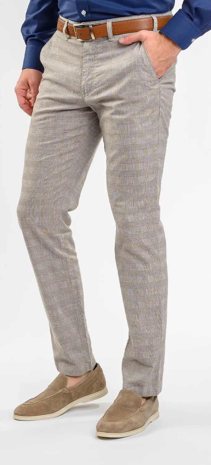 Alain Delon Pantaloni slim beige a quadri elasticizzati