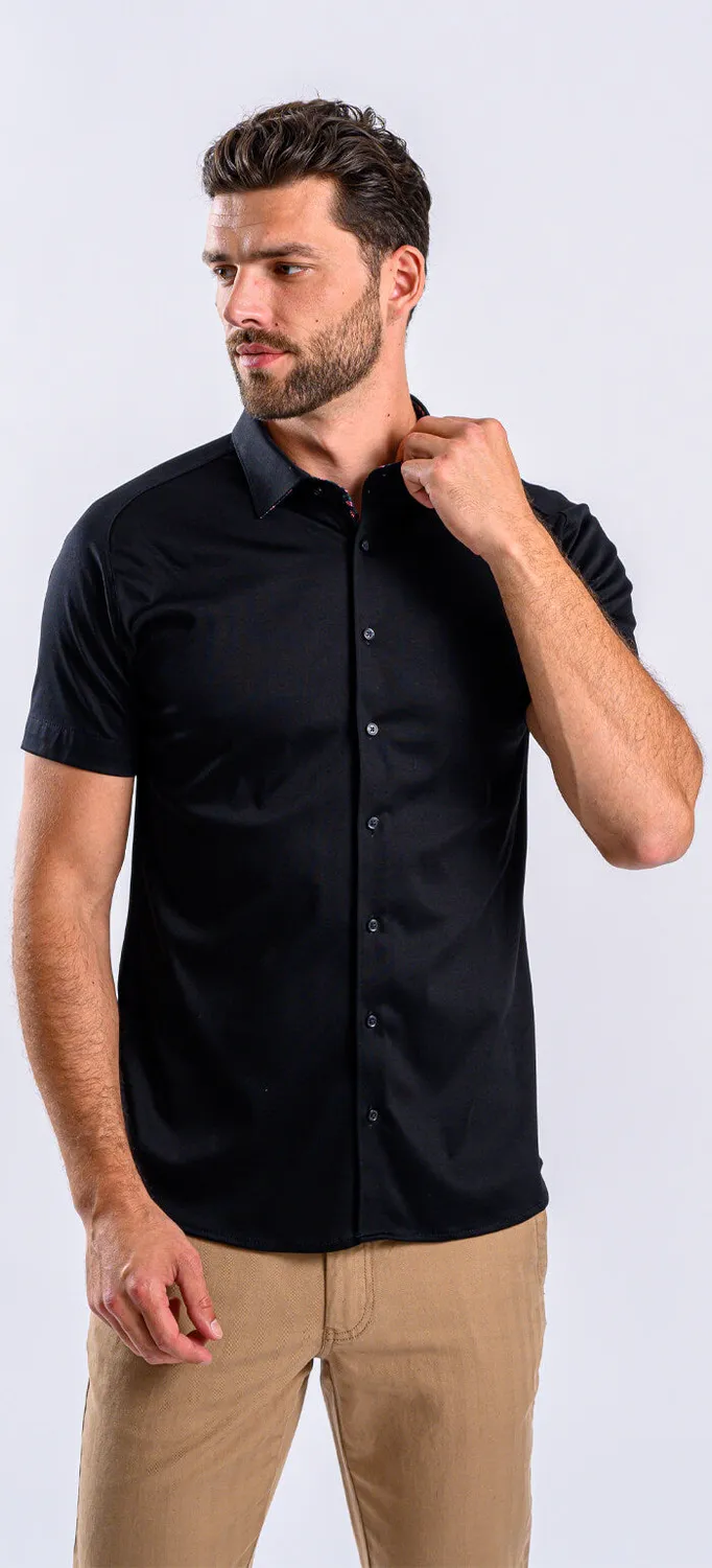Alain Delon Nera camicia manica corta stretch jersey